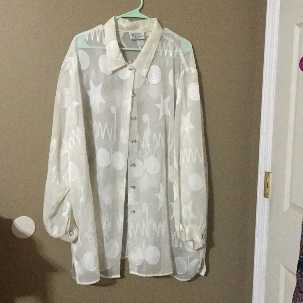Whitney Dunn and Moore button down sheer blouse.
